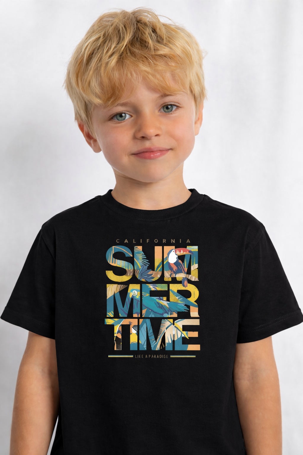 Jobka Kids Erkek %100 Pamuk Summer Baskılı Siyah Renk Tshirt