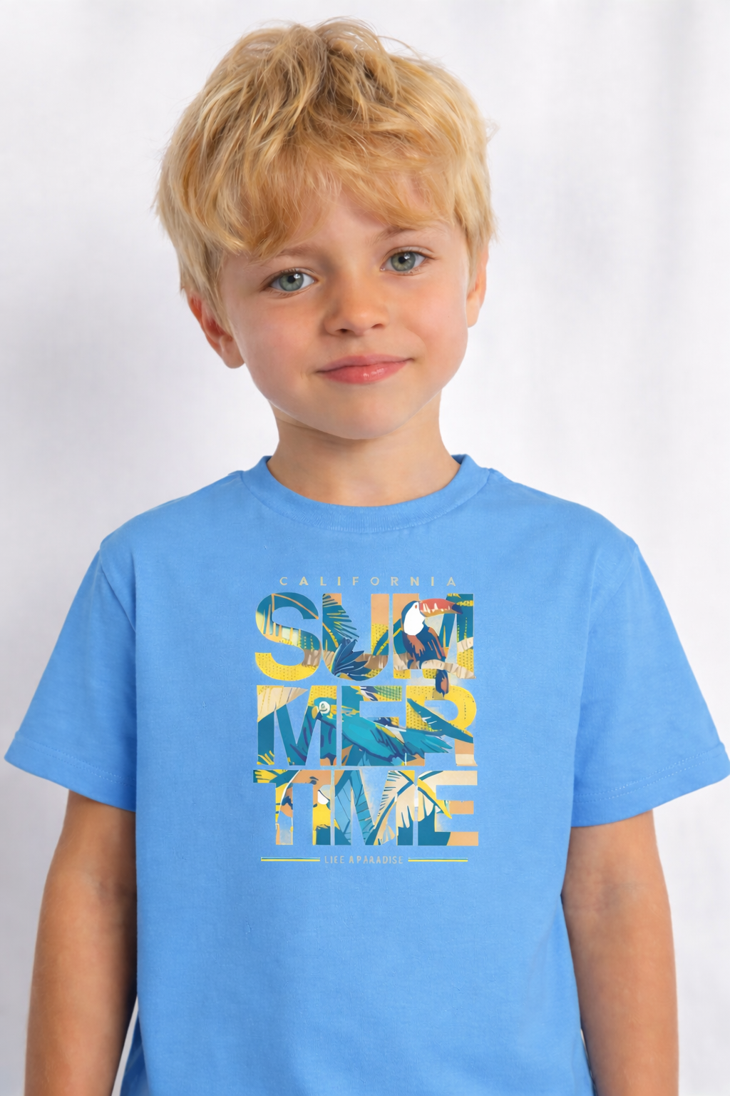 Jobka Kids Erkek %100 Pamuk Summer Baskılı Gök Mavisi Renk Tshirt