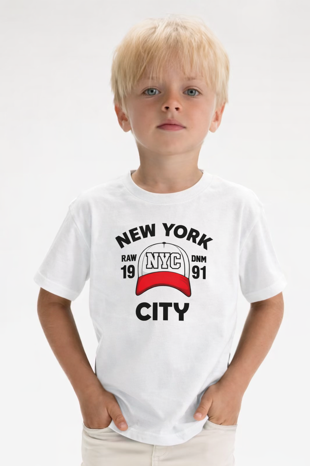 Jobka Kids Erkek %100 Pamuk New York City Baskılı Beyaz Renk Tshirt