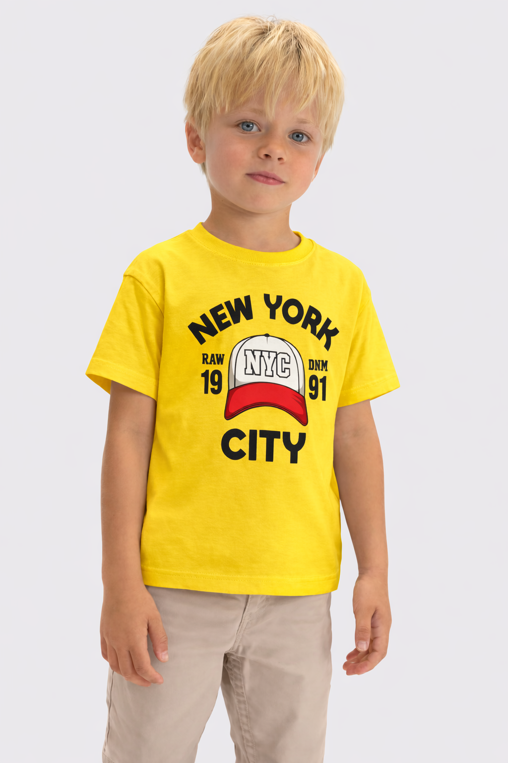 Jobka Kids Erkek %100 Pamuk New York City Baskılı Sarı Renk Tshirt