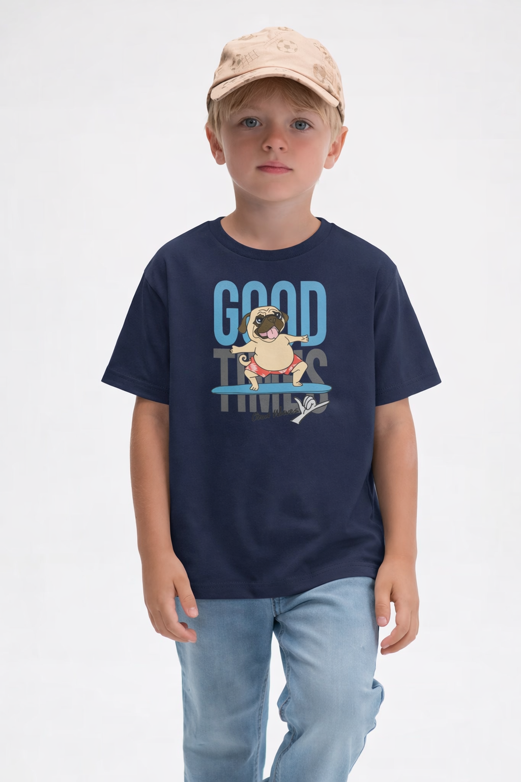 Jobka Kids Erkek %100 Pamuk Good Vibes Baskılı Lacivert Renk Tshirt