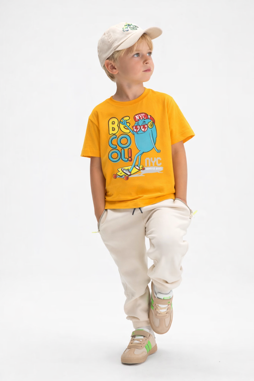 Jobka Kids Erkek %100 Pamuk Be Cool Mikrop Baskılı Sarı Renk Tshirt