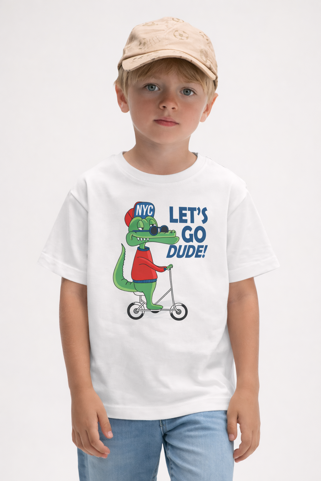 Jobka Kids Erkek %100 Pamuk Dinazor Baskılı Beyaz Renk Tshirt