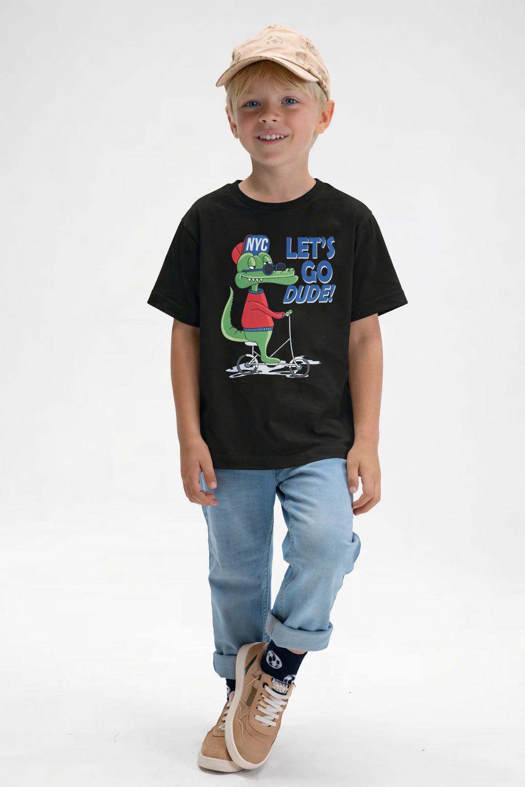 Jobka Kids Erkek %100 Pamuk Dinazor Baskılı Siyah Renk Tshirt
