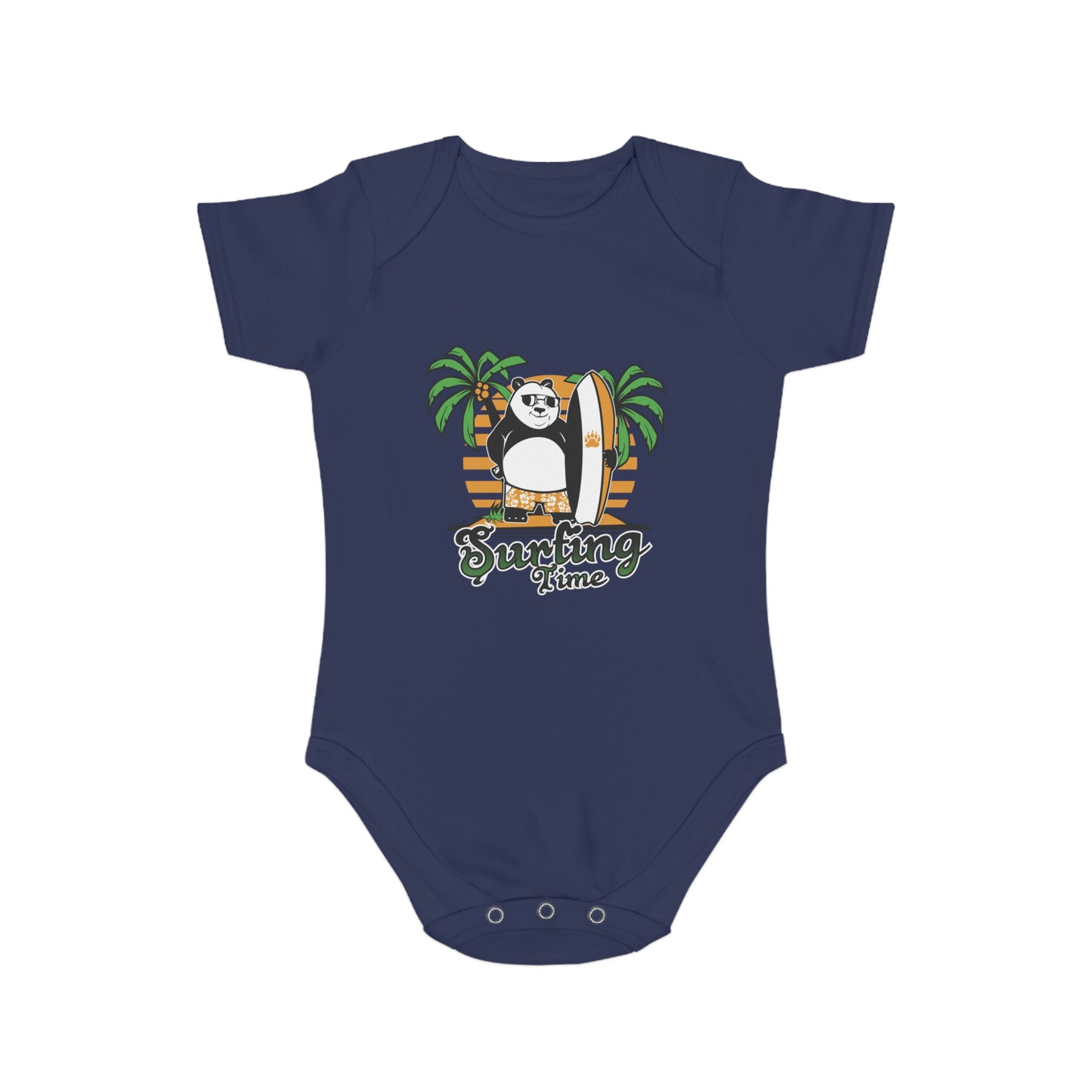 Jobka Kids Erkek Bebek %100 Pamuk Panda Surf Baskılı Lacivert Body