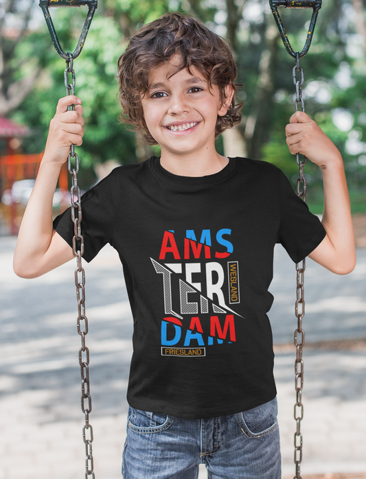 Erkek Çocuk Amsterdam Baskılı %100 Pamuklu Tshirt
