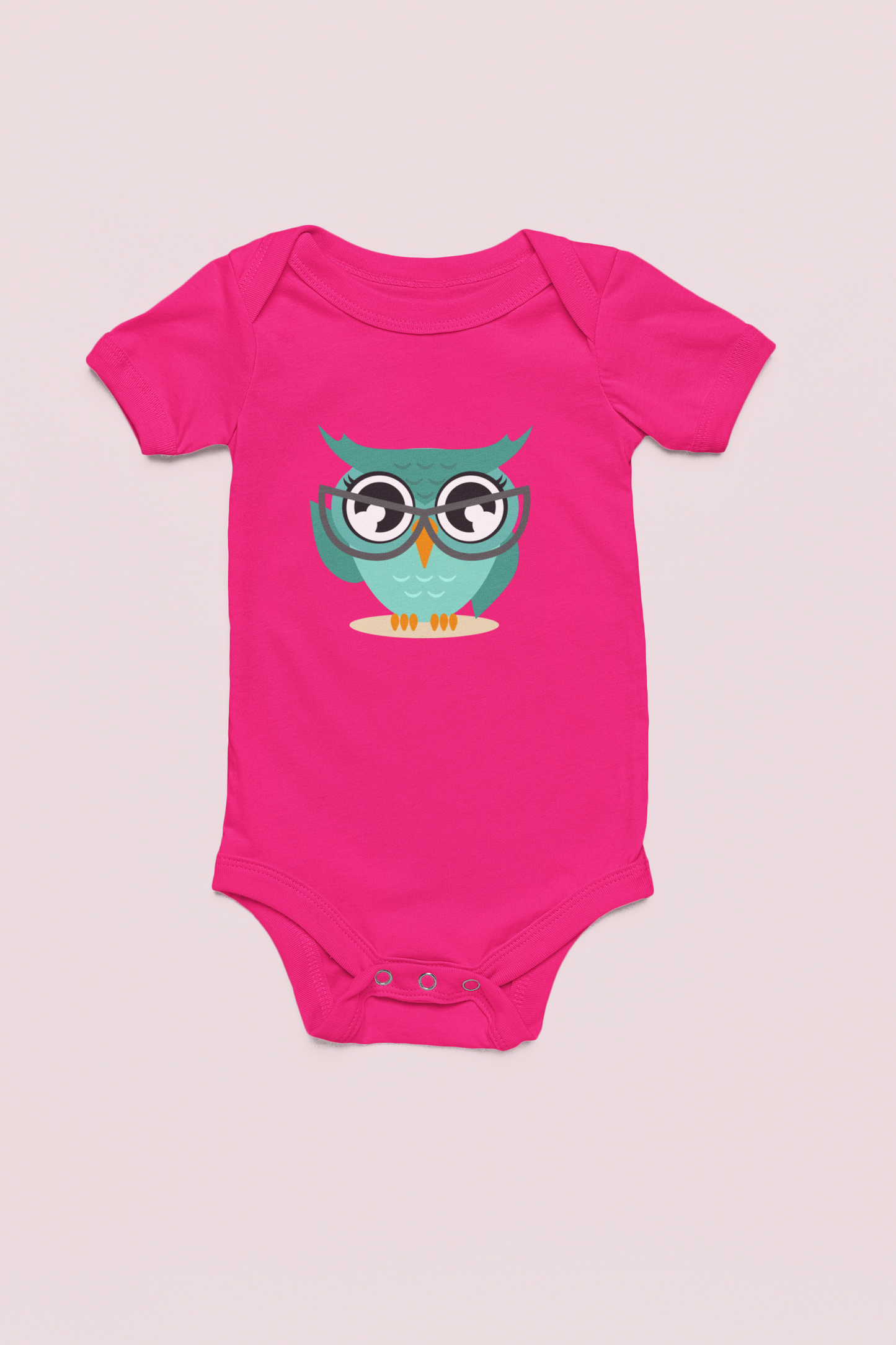 Jobka Kids Kız Bebek %100 Pamuk Sevimli Baykuş Baskılı Fuşya Body
