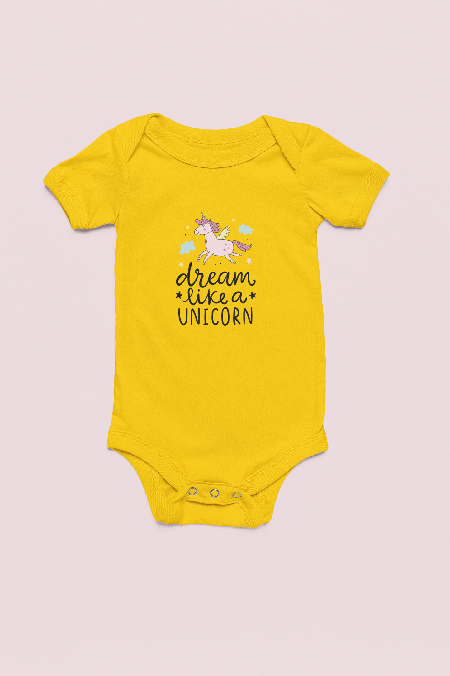 Jobka Kids Kız Bebek %100 Pamuk Unicorn Baskılı Sarı Body