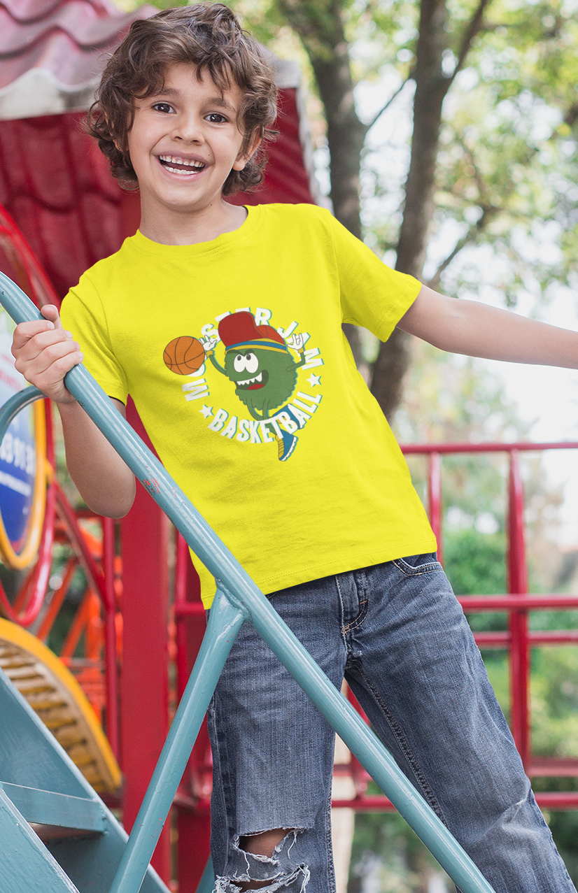 Erkek Çocuk Canavar Basketbol Baskılı %100 Pamuk Kısa Kol Tshirt