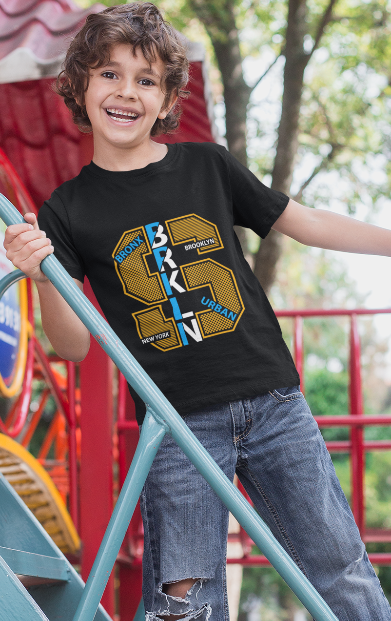Erkek Çocuk Brooklyn Urban Baskılı %100 Pamuk Kısa Kol Tshirt
