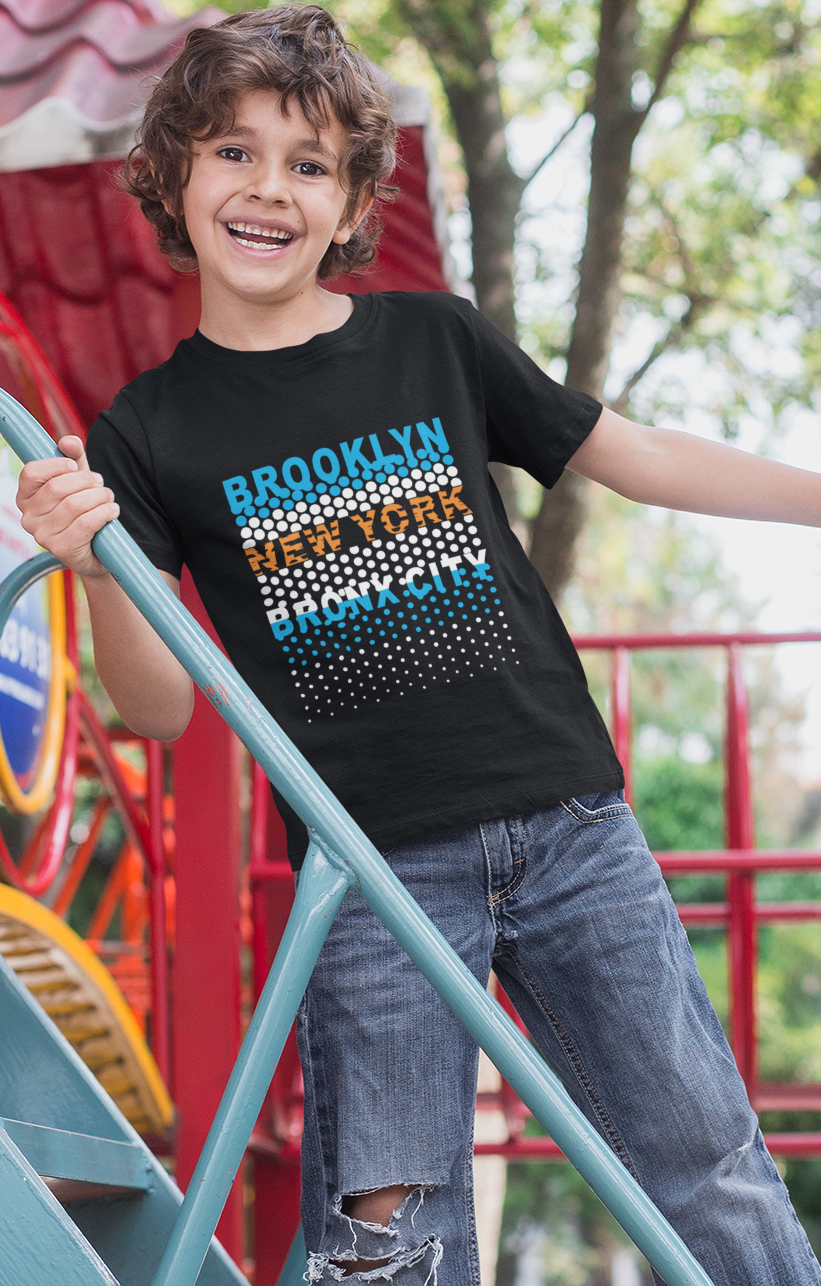 Erkek Çocuk Brooklyn Baskılı %100 Pamuk Kısa Kol Tshirt