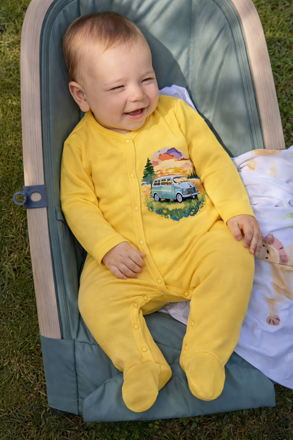 Jobka Kids Erkek Bebek %100 Pamuk Sunset Baskılı Sarı Uyku Tulumu