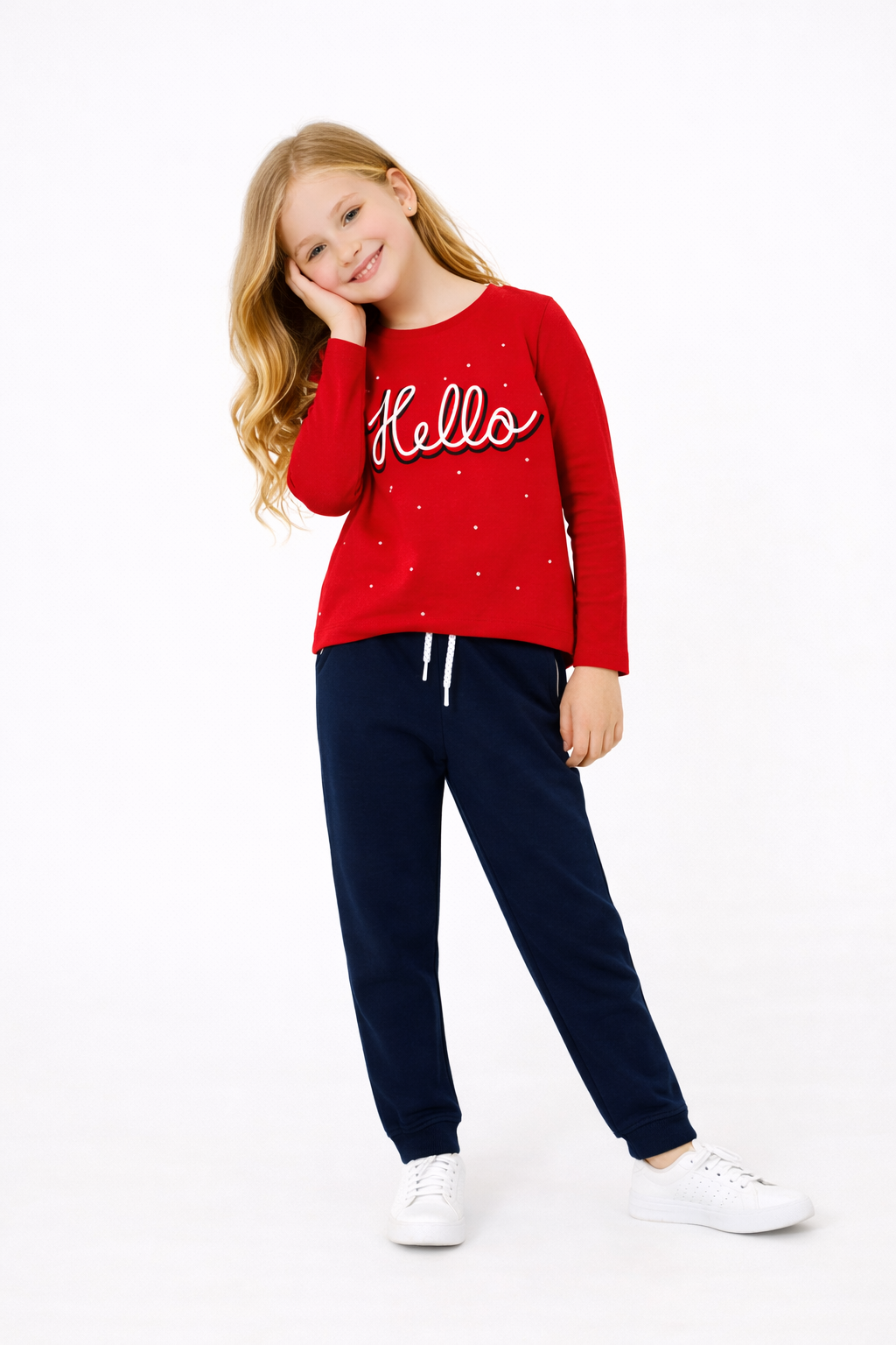 Jobka Kids Kız Beli Lastikli 3 Cepli %100 Pamuk Lacivert Renk Eşofman Altı
