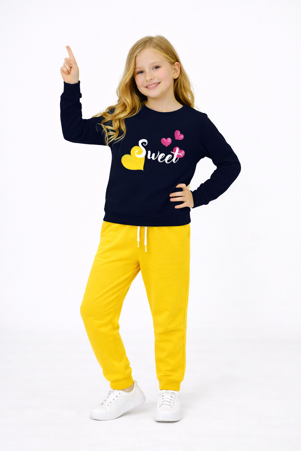 Jobka Kids Kız Beli Lastikli 3 Cepli %100 Pamuk Sarı Renk Eşofman Altı