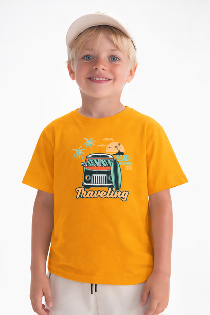 Jobka Kids Erkek %100 Pamuk Minivan Baskılı Sarı Renk Tshirt