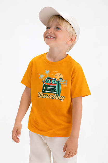 Jobka Kids Erkek %100 Pamuk Minivan Baskılı Sarı Renk Tshirt