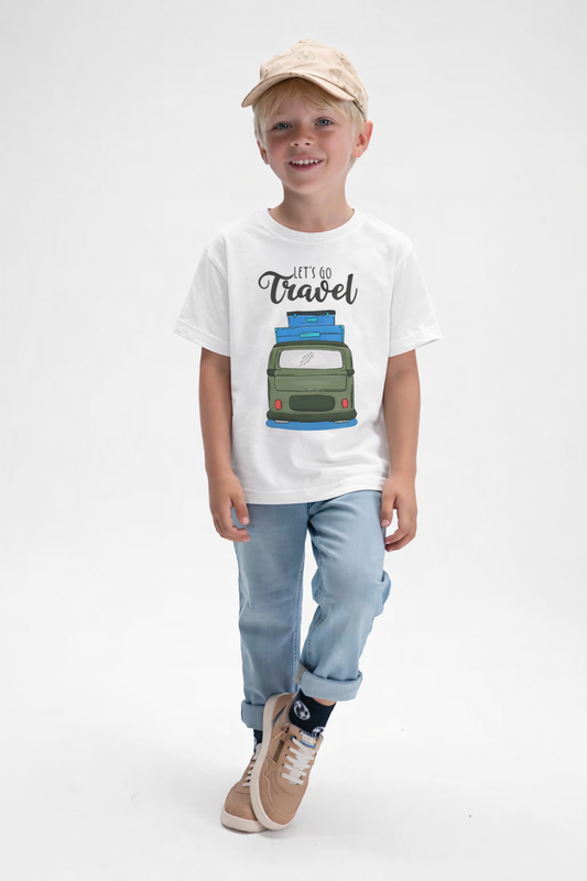 Jobka Kids Erkek %100 Pamuk Travel Karavan Baskılı Beyaz Renk Tshirt