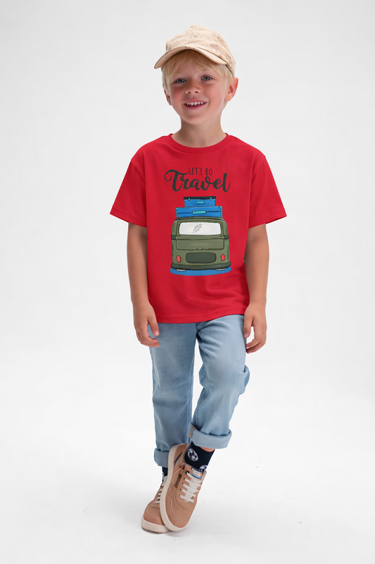 Jobka Kids Erkek %100 Pamuk Travel Karavan Baskılı Kırmızı Renk Tshirt