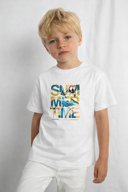 Jobka Kids Erkek %100 Pamuk Summer Baskılı Beyaz Renk Tshirt