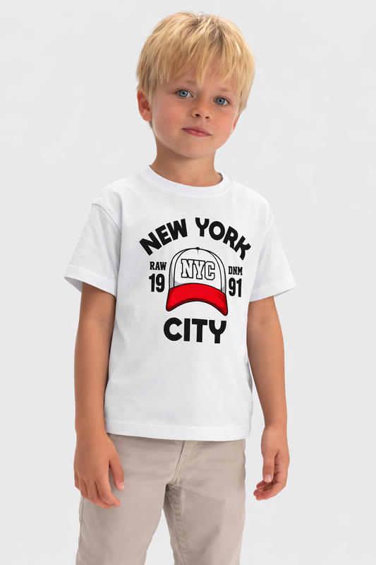 Jobka Kids Erkek %100 Pamuk New York City Baskılı Beyaz Renk Tshirt