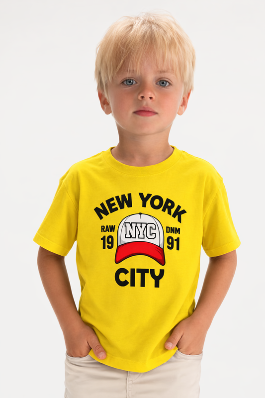 Jobka Kids Erkek %100 Pamuk New York City Baskılı Sarı Renk Tshirt