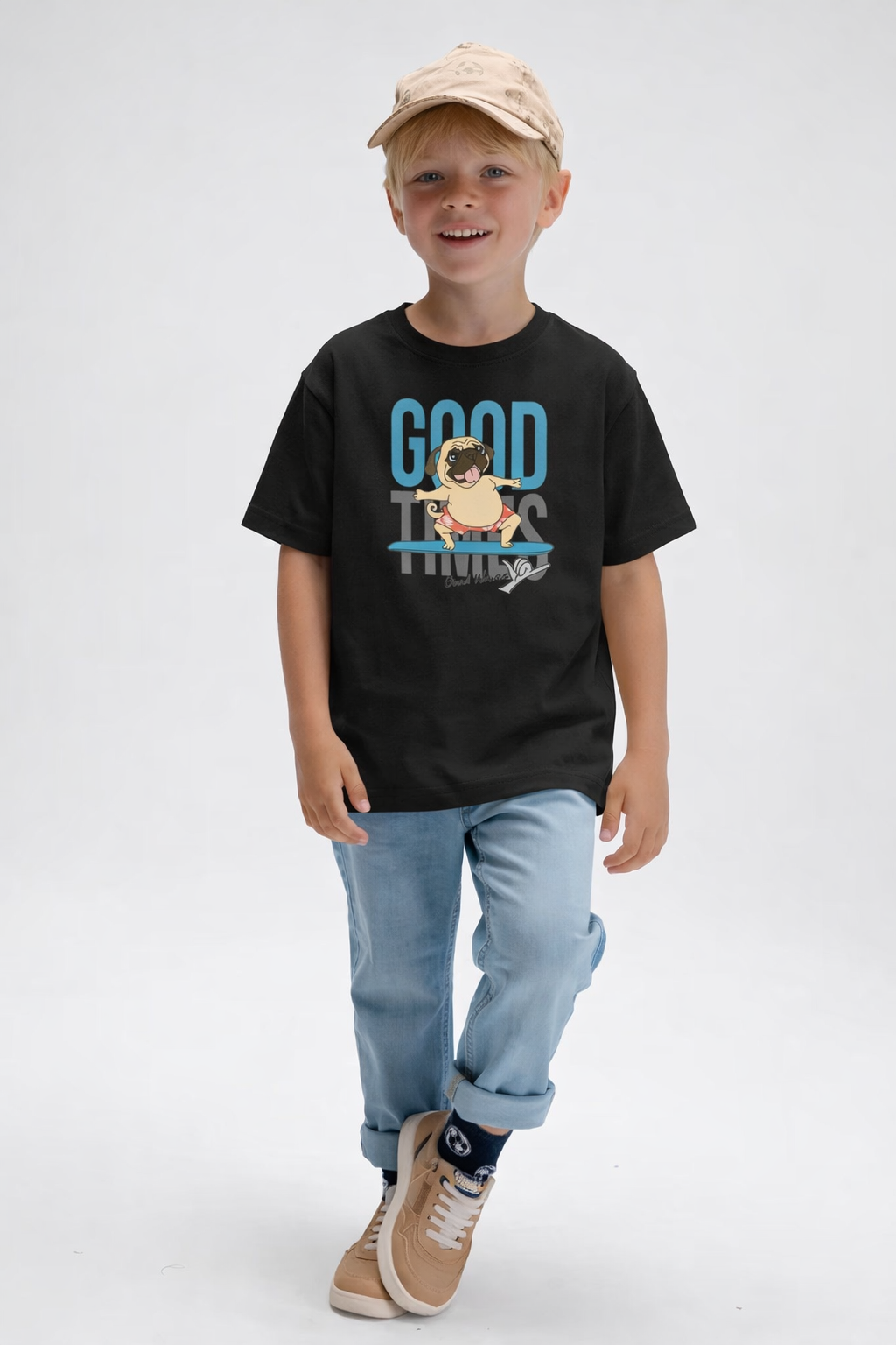 Jobka Kids Erkek %100 Pamuk Good Vibes Baskılı Siyah Renk Tshirt