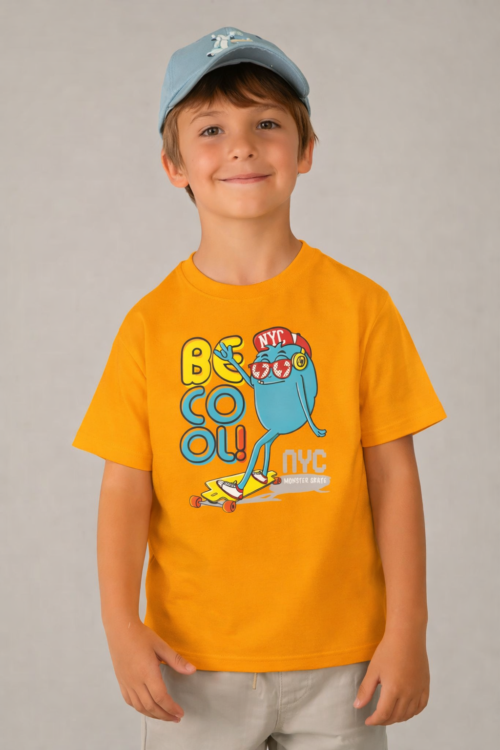 Jobka Kids Erkek %100 Pamuk Be Cool Mikrop Baskılı Sarı Renk Tshirt