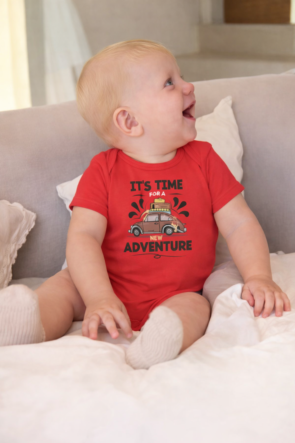 Jobka Kids Erkek Bebek %100 Pamuk Adventure Baskılı Kırmızı Body