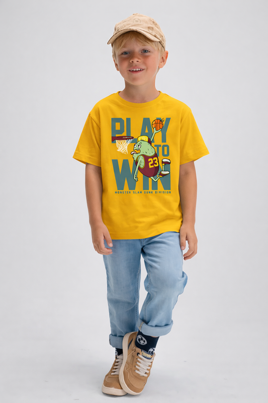 Jobka Kids Erkek %100 Pamuk Play to Win Baskılı Sarı Renk Tshirt