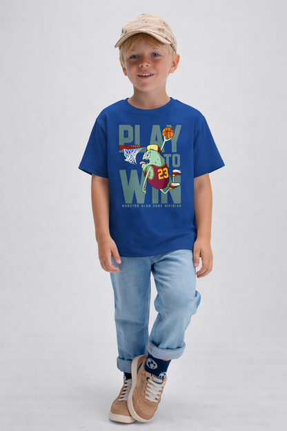 Jobka Kids Erkek %100 Pamuk Play to Win Baskılı Saks Renk Tshirt