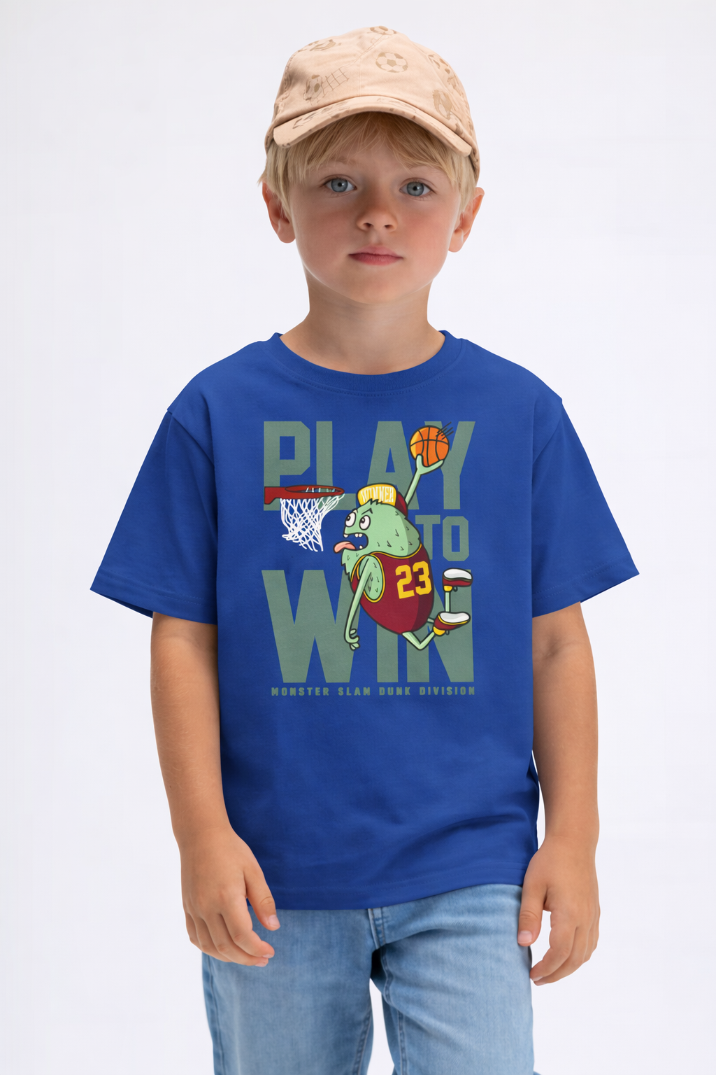 Jobka Kids Erkek %100 Pamuk Play to Win Baskılı Saks Renk Tshirt