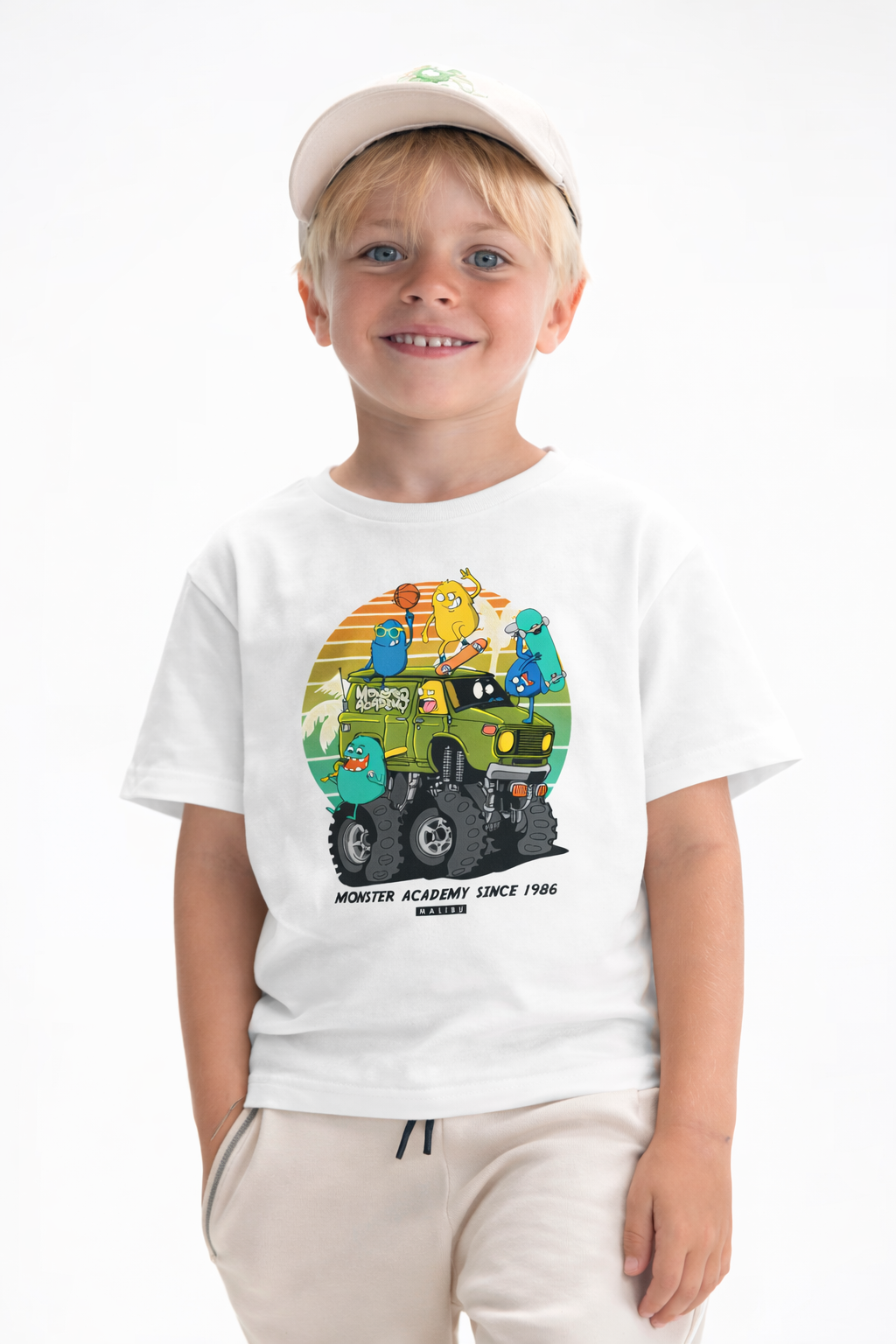 Jobka Kids Erkek %100 Pamuk Mikrop Ofroad Baskılı Beyaz Renk Tshirt