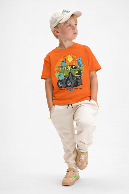 Jobka Kids Erkek %100 Pamuk Mikrop Ofroad Baskılı Turuncu Renk Tshirt