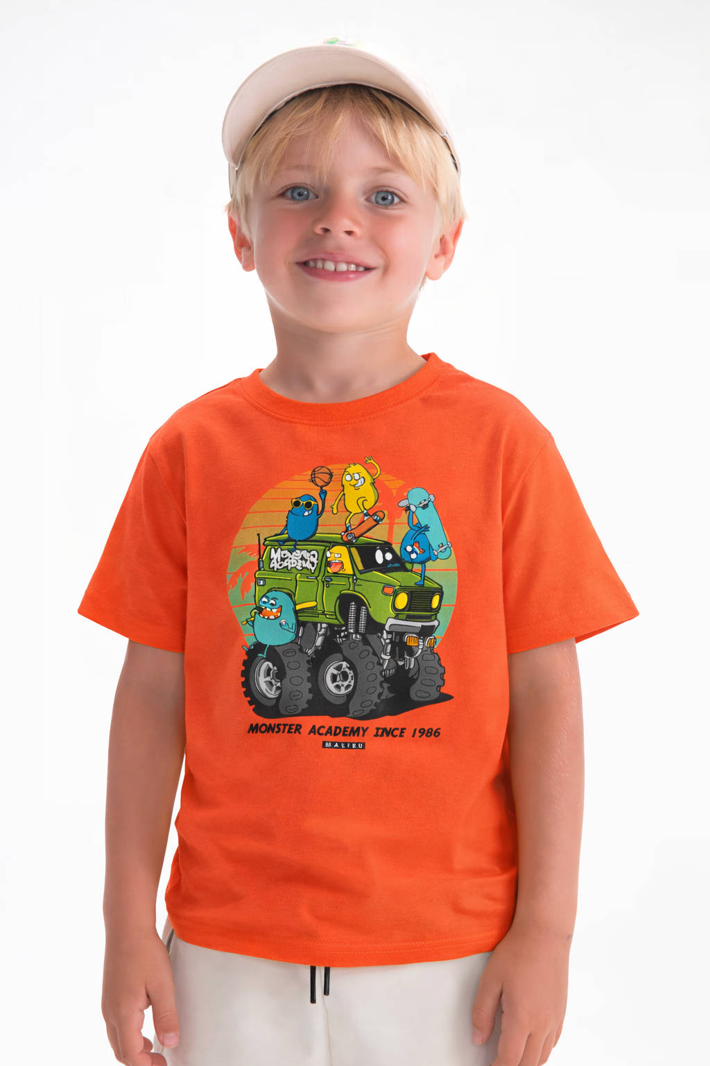 Jobka Kids Erkek %100 Pamuk Mikrop Ofroad Baskılı Turuncu Renk Tshirt