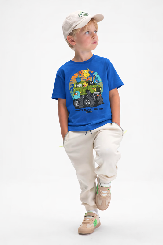Jobka Kids Erkek %100 Pamuk Mikrop Ofroad Baskılı Saks Renk Tshirt