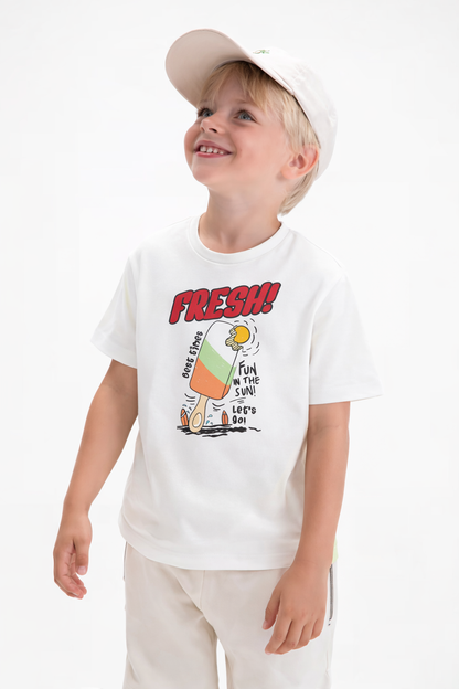 Jobka Kids Erkek %100 Pamuk Fresh Dondurma Baskılı Beyaz Renk Tshirt