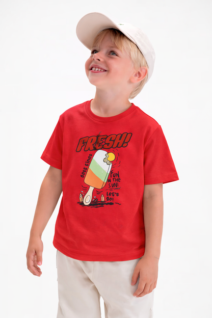 Jobka Kids Erkek %100 Pamuk Fresh Dondurma Baskılı Kırmızı Renk Tshirt