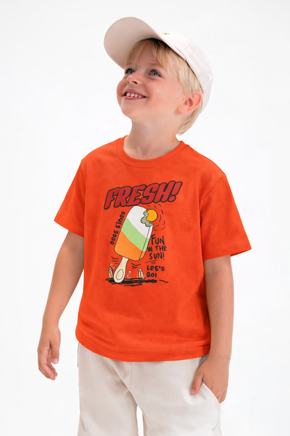 Jobka Kids Erkek %100 Pamuk Fresh Dondurma Baskılı Turuncu Renk Tshirt