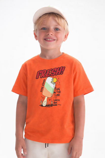 Jobka Kids Erkek %100 Pamuk Fresh Dondurma Baskılı Turuncu Renk Tshirt