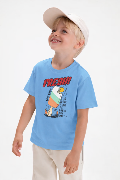 Jobka Kids Erkek %100 Pamuk Fresh Dondurma Baskılı Gök Mavisi Renk Tshirt