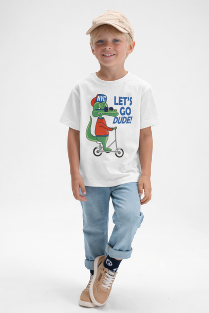 Jobka Kids Erkek %100 Pamuk Dinazor Baskılı Beyaz Renk Tshirt