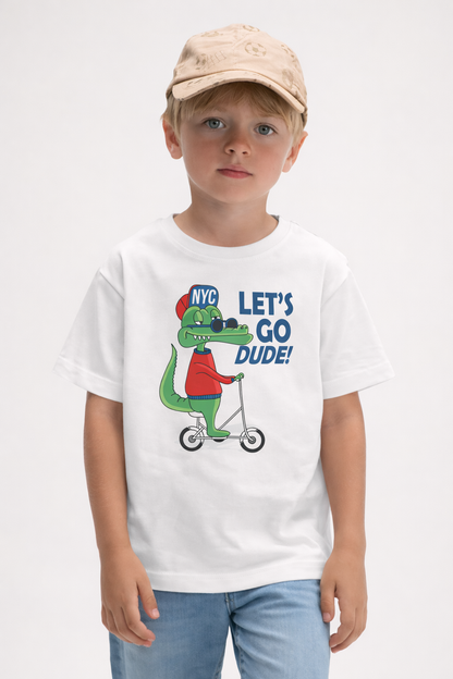 Jobka Kids Erkek %100 Pamuk Dinazor Baskılı Beyaz Renk Tshirt