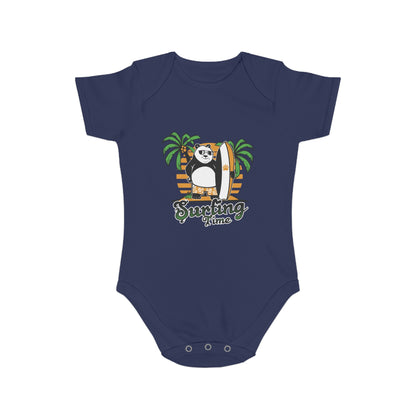 Jobka Kids Erkek Bebek %100 Pamuk Panda Surf Baskılı Lacivert Body