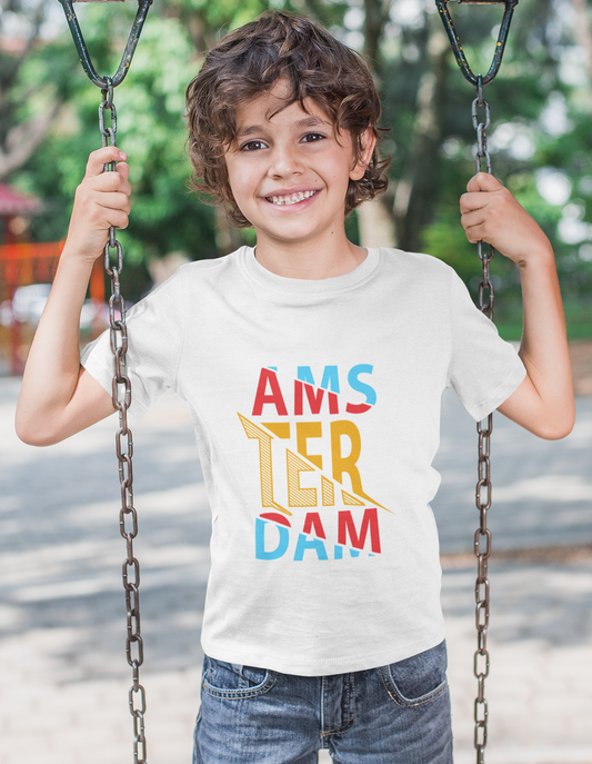 Erkek Çocuk Amsterdam Baskılı %100 Pamuk Kısa Kol Tshirt