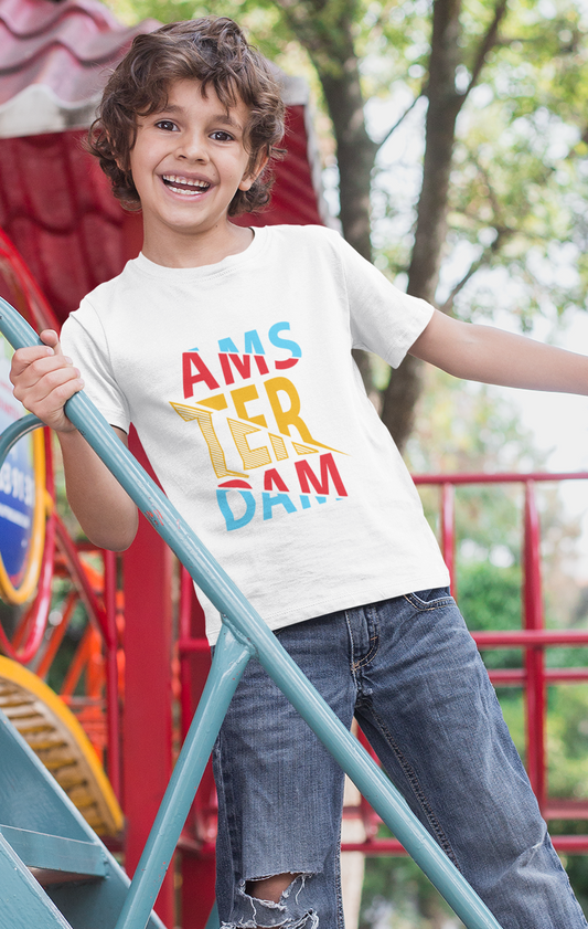 Erkek Çocuk Amsterdam Baskılı %100 Pamuk Kısa Kol Tshirt