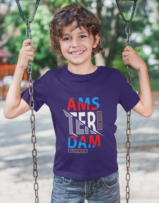Erkek Çocuk Amsterdam Baskılı %100 Pamuklu Tshirt
