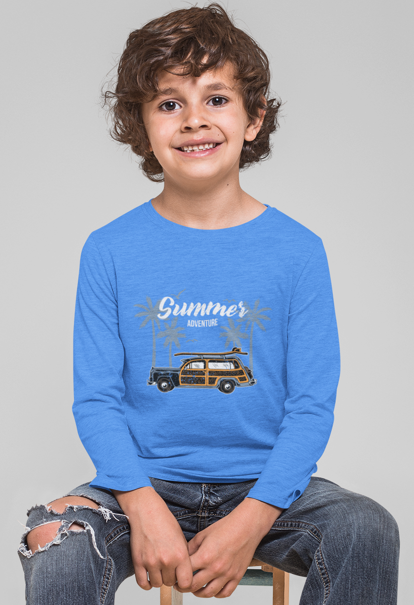 Erkek Çocuk Palmiye Araba %100 Pamuk Uzun Kol Tshirt