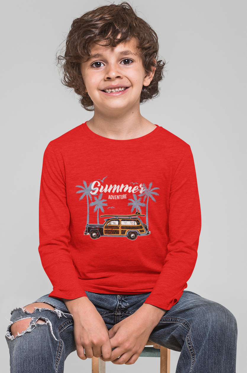 Erkek Çocuk Palmiye Araba %100 Pamuk Uzun Kol Tshirt