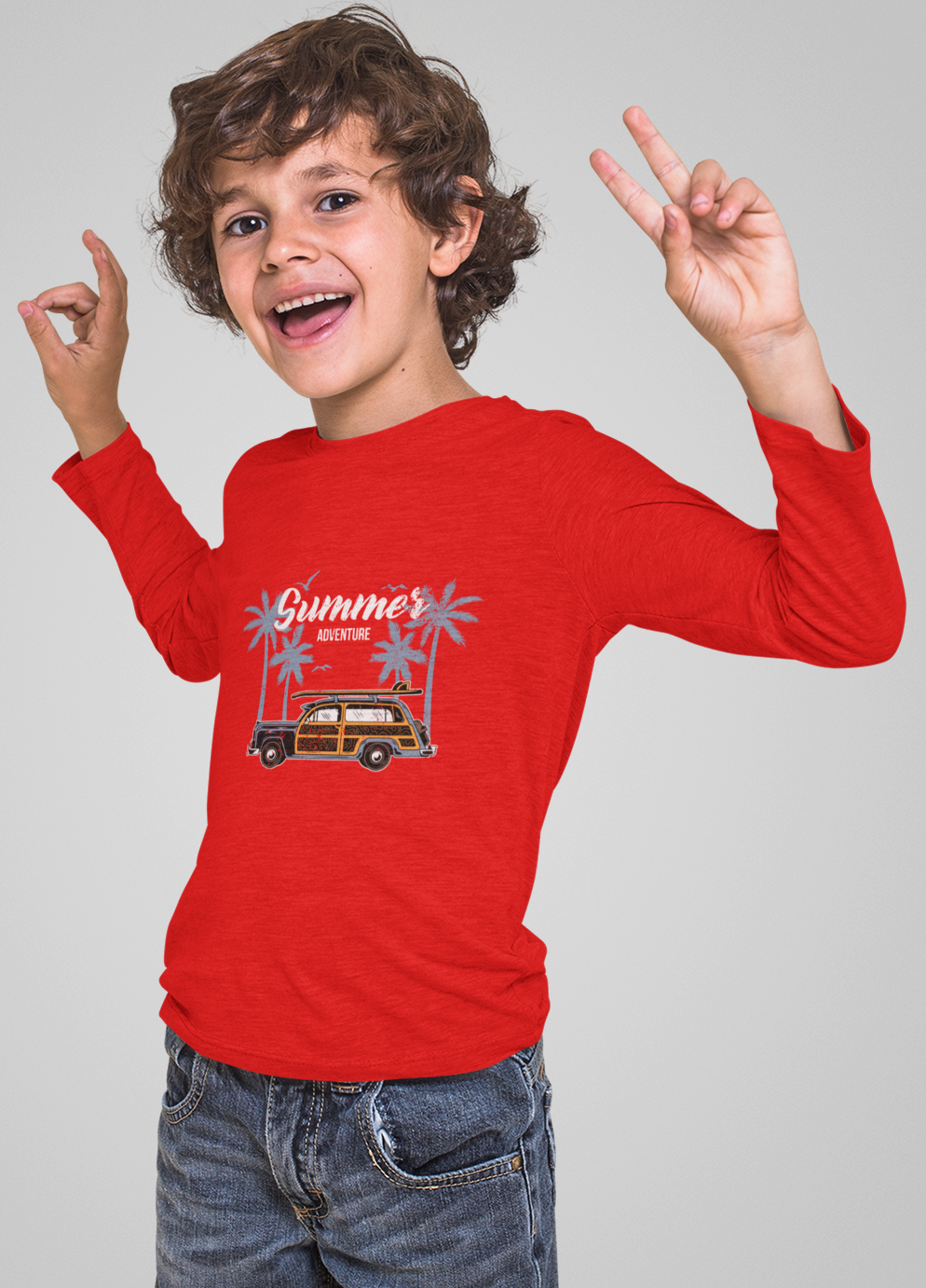 Erkek Çocuk Palmiye Araba %100 Pamuk Uzun Kol Tshirt