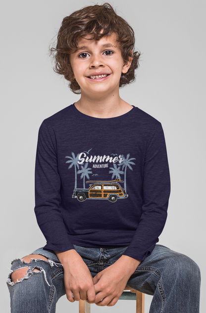 Erkek Çocuk Palmiye Araba %100 Pamuk Uzun Kol Tshirt